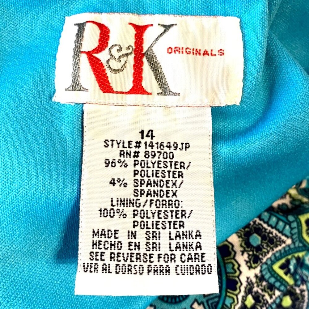 R&K Vintage 90s Blue Paisley Print Sleeveless Keyhole Cut Out Midi Dress Size 14 - Picture 11 of 11